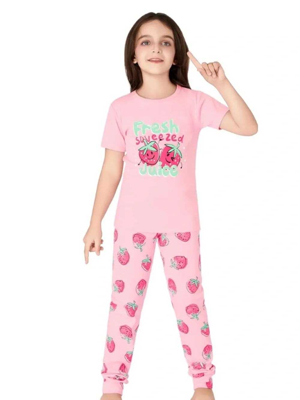 Girls Pajama Set Shorts Pants Short Sleeve Shirt Summer Strawberry Size 10
